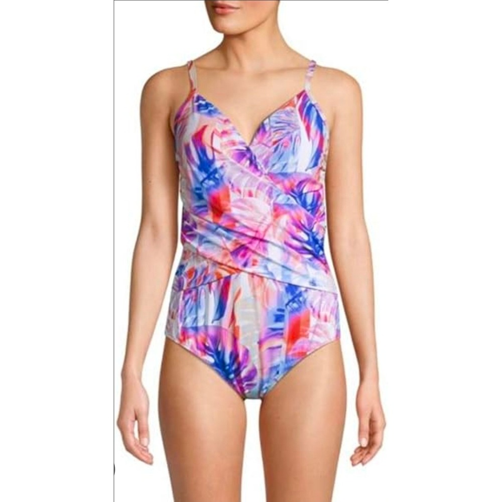 New Profile by Gottex Tropical Palm Wrap One Piece Swimsuit Multi E955203  12